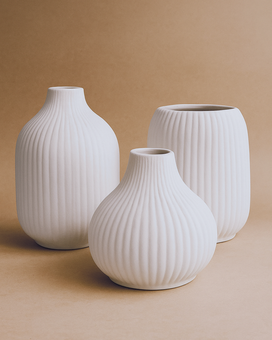 Fluted Clay Trio Ceramic Vase Set