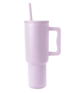 lilac stainless steel tumbler with handle and straw